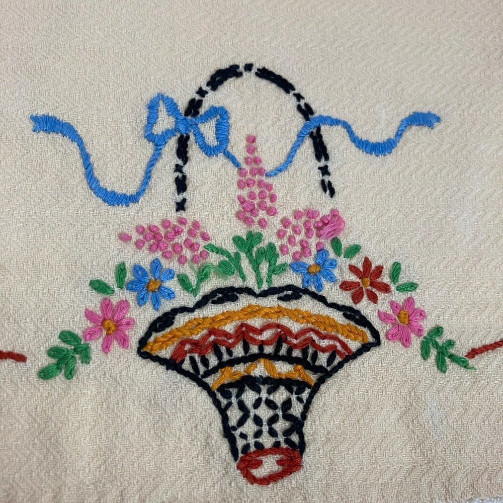 Vintage Flower Basket Hand Embroidered Granny‎ Grandma Doilies x 3